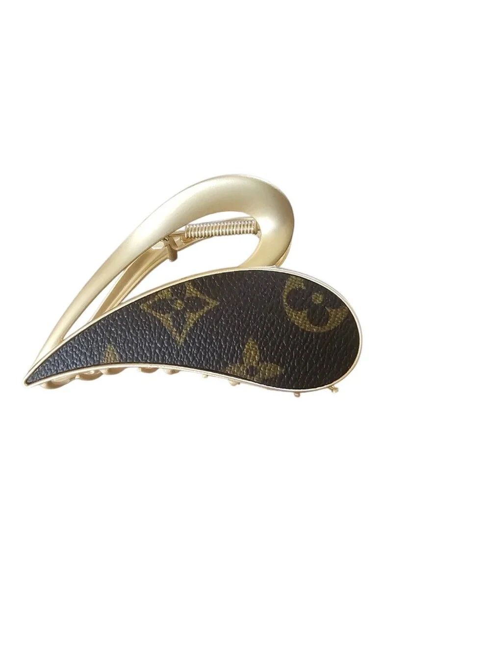 Designer Brown LV Monogram Heart Shaped Metal Hair Clip